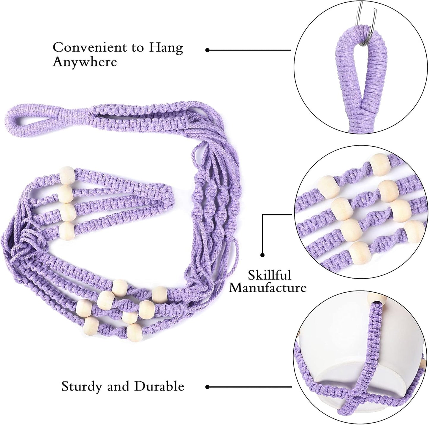 Augshy Macrame Hanging Planter, Hanging Planters for Indoor Outdoor Home Decor, Hanging Plant Holder No Tassels Set of 2 with 4 Hooks