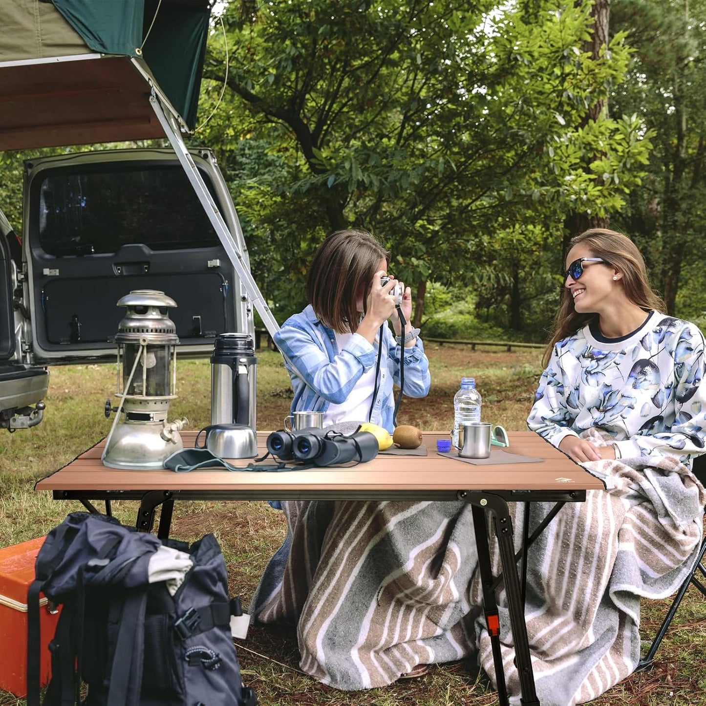 VILLEY Portable Camping Table with Adjustable Legs, Lightweight Aluminum Folding Beach Table with Carrying Bag for Outdoor Cooking, Picnic, Beach, Backyards, BBQ and Party