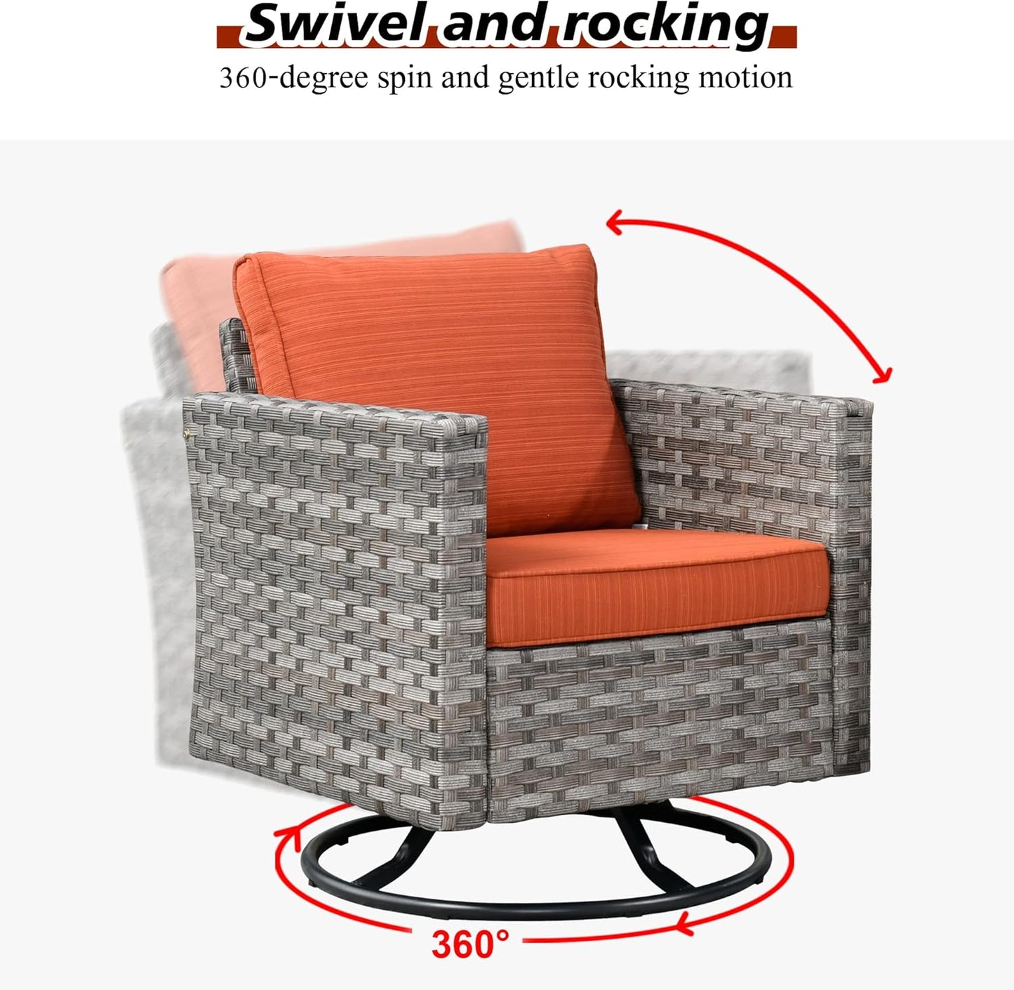 HOOOWOOO 9 Piece Modular Patio Outdoor Sectional Furniture Set with Swivel Rocking Chairs,Wicker Conversation Sofa Set,Outside Couch Set with Wide Arm(Orange Red)