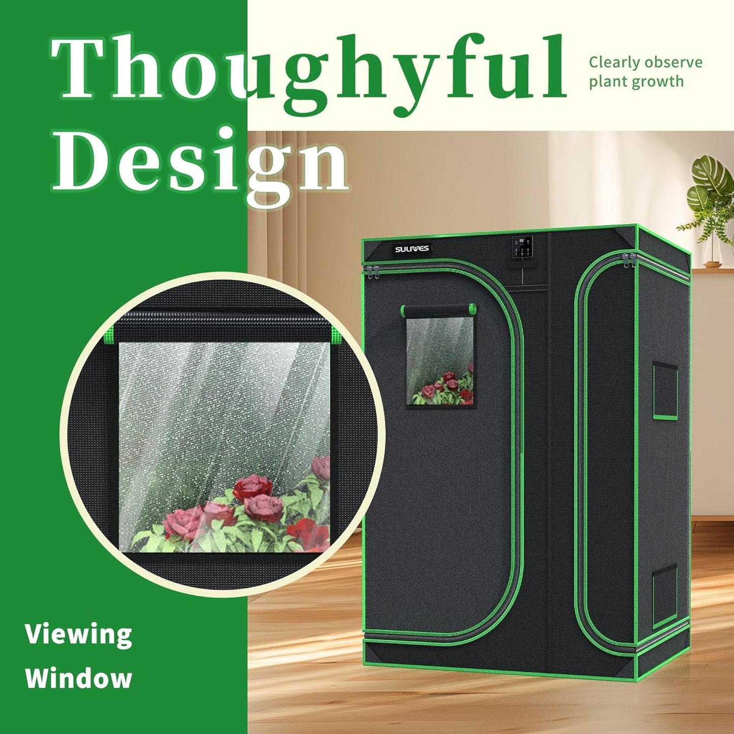 SULIVES Grow Tent, 48" Lx36 Wx72 Indoor Hydroponic Water-Resistant System with Removable Floor Tray and Observation Window, Easy Setup,600D Mylar Hydroponic Dark Room for Indoor use.