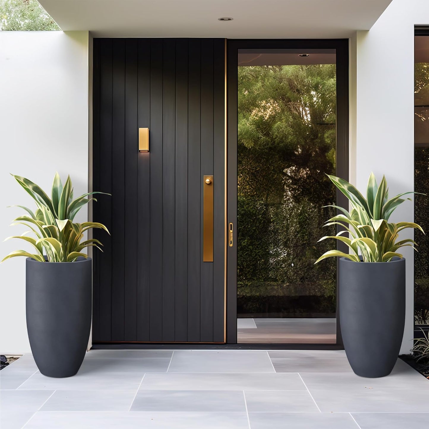 Kante 24 Inch Tall Round Concrete Planter, Large Indoor Outdoor Plant Pots with Drainage Hole and Rubber Plug, Modern Decorative Garden Pots for Home Patio Porch, Charcoal