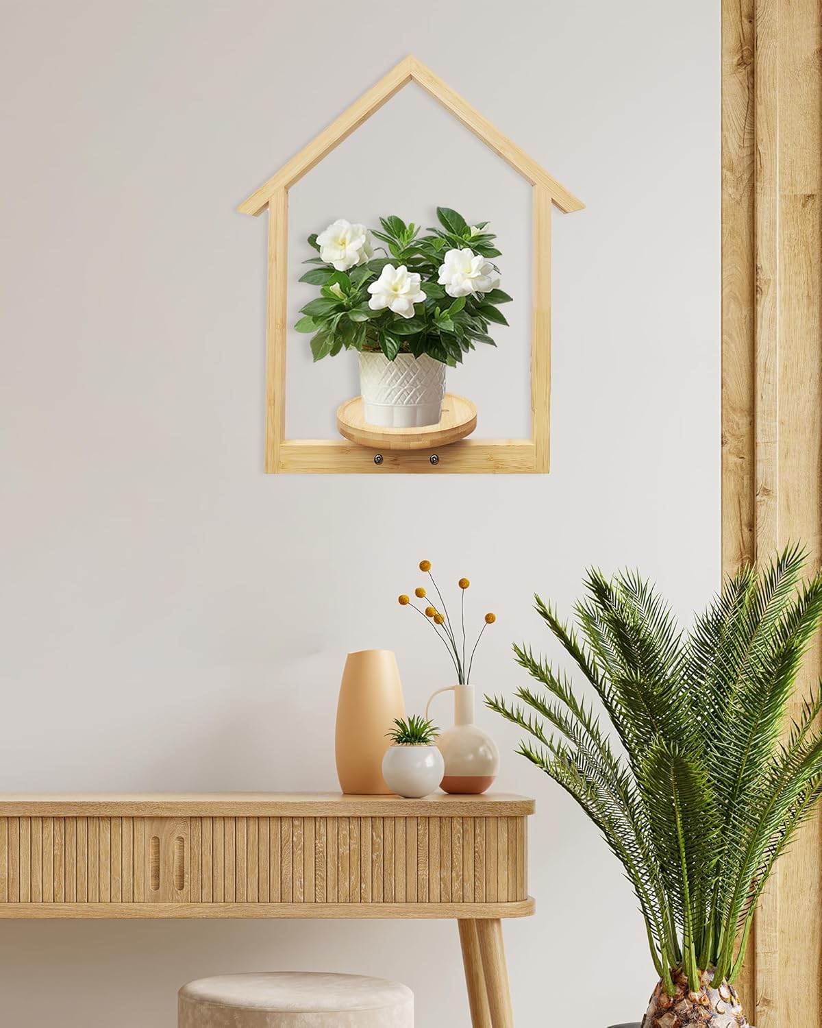 yadoker Wall Planters for Indoor Plants,Bamboo Hanging Plant Holders in a House Shape, Wall Decor Plant Stand, 3-Pack Window Plant Shelves for Living Room & Entryway