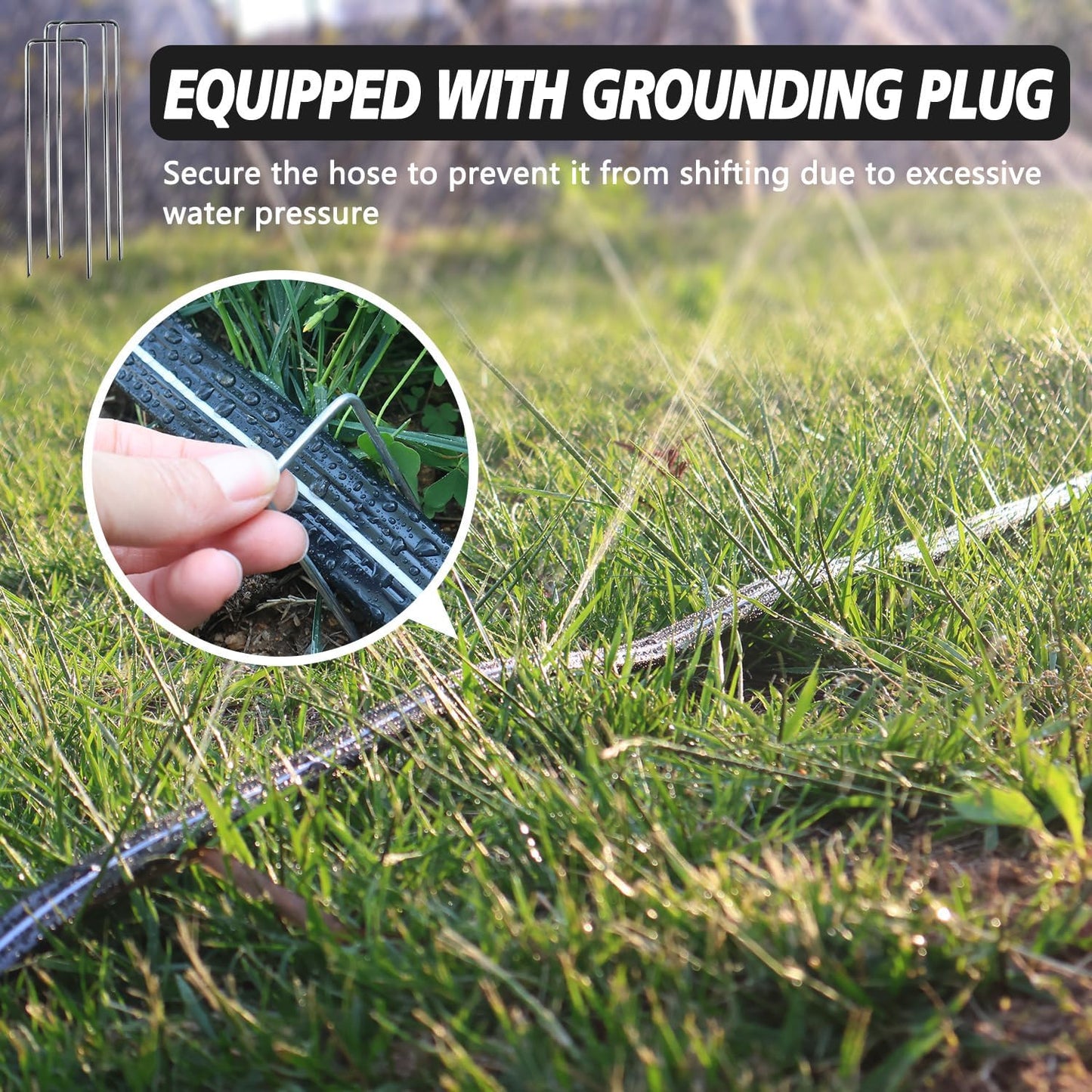 Sprinkler Soaker Hose 25 ft, Flat Watering Hose with Holes, Water Saving Drip Line Irrigation Hoses with Garden Staples for Lawn, Vegetable Garden Beds (25 ft)