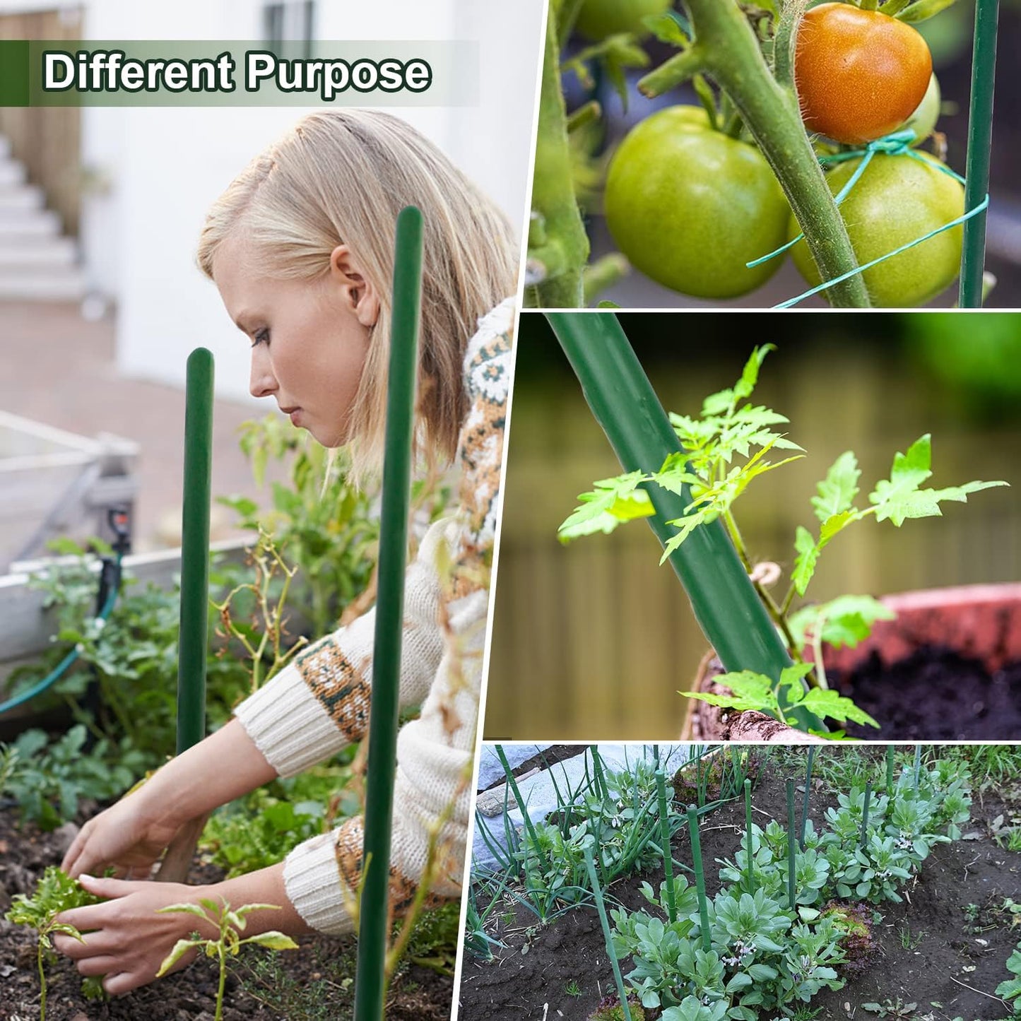 25pcs Steel Plant Stakes 4 Feet,Sturdy Plant Sticks, Plastic Coated Metal Garden Stakes Supports Climbing for Tomato, Bean, Flowers, Tree Potted