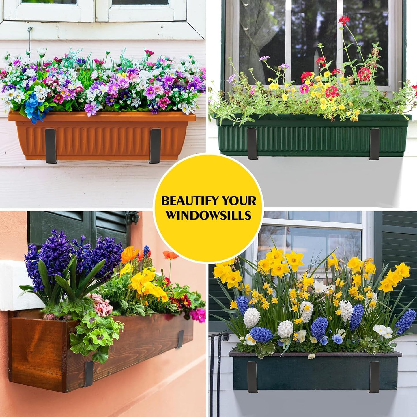 LukLoy Window Planter Box Brackets, 8 Pack Adjustable Heavy Duty Wall Mount Window Flower Boxes Outdoor with Bracket (6 to 12 in), with 70lbs Capacity, Black