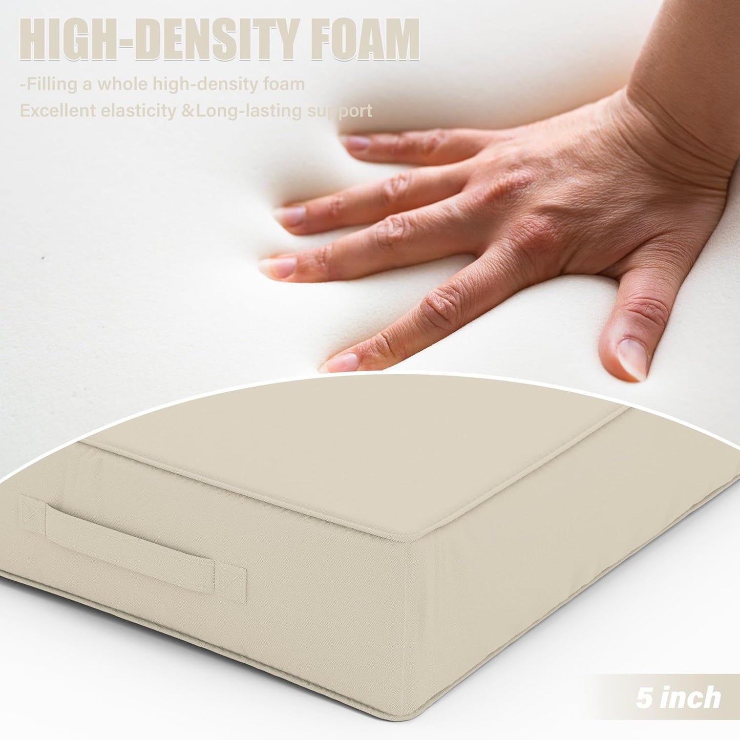 Patio Chair Cushions 24 X 24 X 5 Inch Waterproof Outdoor Seat Cushions for Patio Furniture, Outdoor Sofa Couch Pads with Ties & Handle, Set of 2, Cream