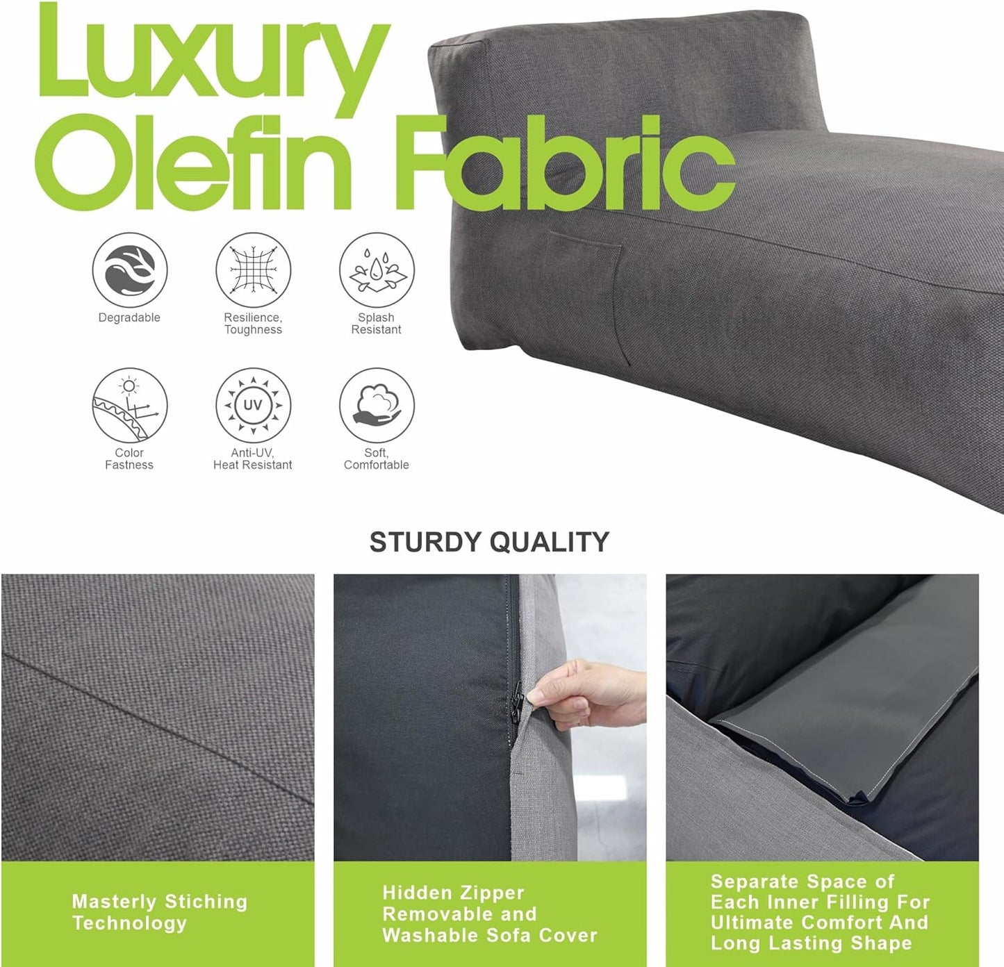 Outdoor Bean Bag Lounger Chair, Big Comfy Outdoor Daybed for Sunbathing and Tanning - Water-Resistant Patio Chaise and Pool Sun Lounger Furniture for Beach Deck (Charcoal Grey)