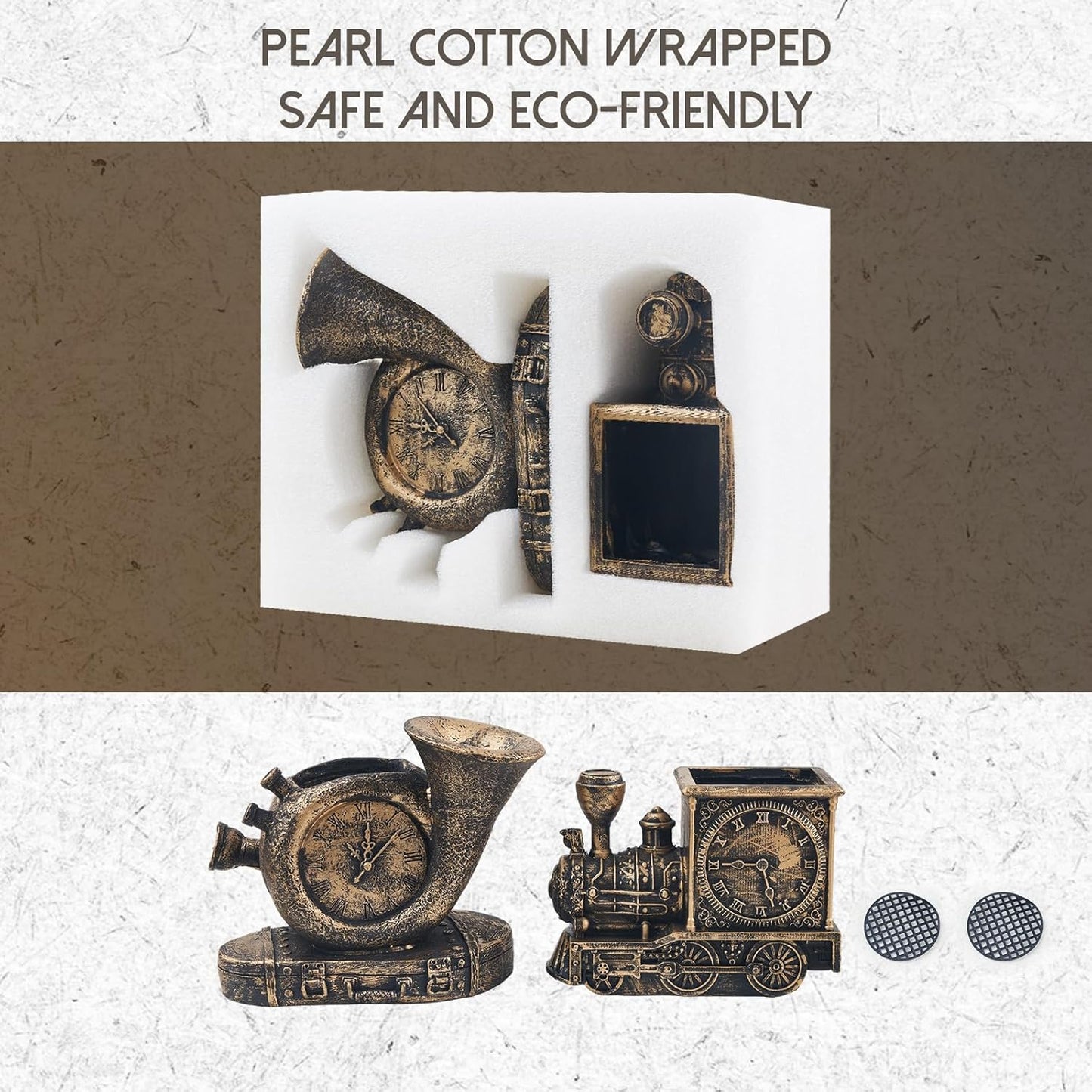 Retro-Style Succulent Pots with Drainage, Indoor/Outdoor Planter, Nostalgic Cactus/Bonsai Garden Pots for Home Decoration and Office Desk Decoration, Vintage Artwork (2 Piece Set) (Bronze-Colored)