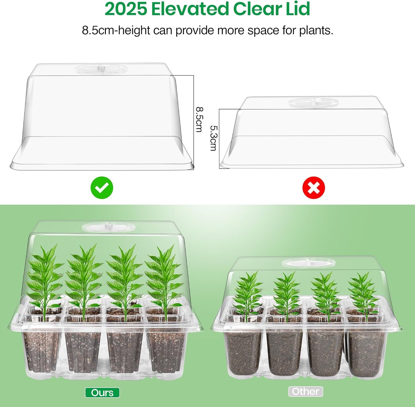 Bonviee 10 Packs Seed Starter Tray with Elevated Lid, 120 Cells Thicken Seed Starting Trays Kit with Adjustable Humidity Vent, Clear Cell Tray and Heightened Lids for Greenhouse & Gardens, Clear