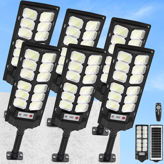 Solar Lights Outdoor Waterproof, 6500K 13000LM LED Dusk to Dawn Solar Street Light, Solar-Powered Flood Lights with Motion Sensor and Remote Control, Solares Parking Lot Light for Yard Walkway, 6-Pack