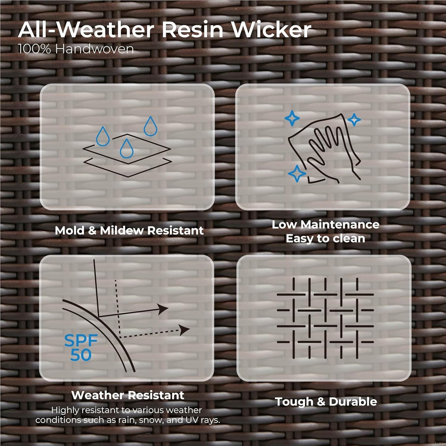 CHITA 4 Pieces Wicker Patio Furniture Set, Outdoor Conversation Set with 2 Pieces Rattan Rocking Swivel Chairs, 3-Seater Sofa, Coffe Table