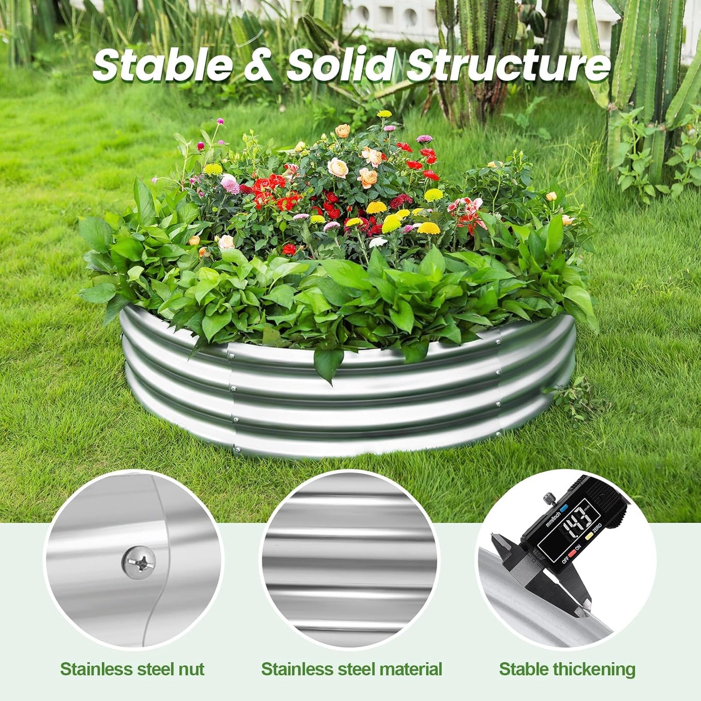 Land Guard 3×3×1ft Galvanized Raised Garden Bed Kit, Round Galvanized Planter Raised Garden Boxes Outdoor, Large Metal Raised Garden Beds for Vegetables, Silver