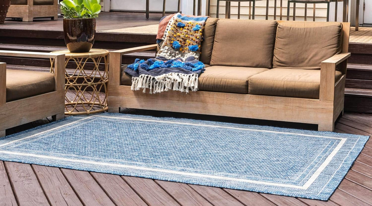Unique Loom Outdoor Border Collection Area Rug - Soft Border (5' 3" x 8' Rectangle Blue/Ivory)