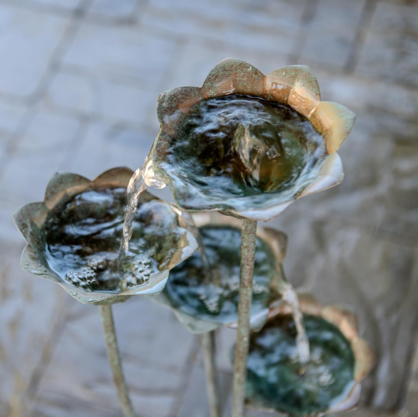 XBrand Freestanding Sculptural Metal Multi-Tiered Flower Water Fountain, No LED Lights, Silver, 35" Tall