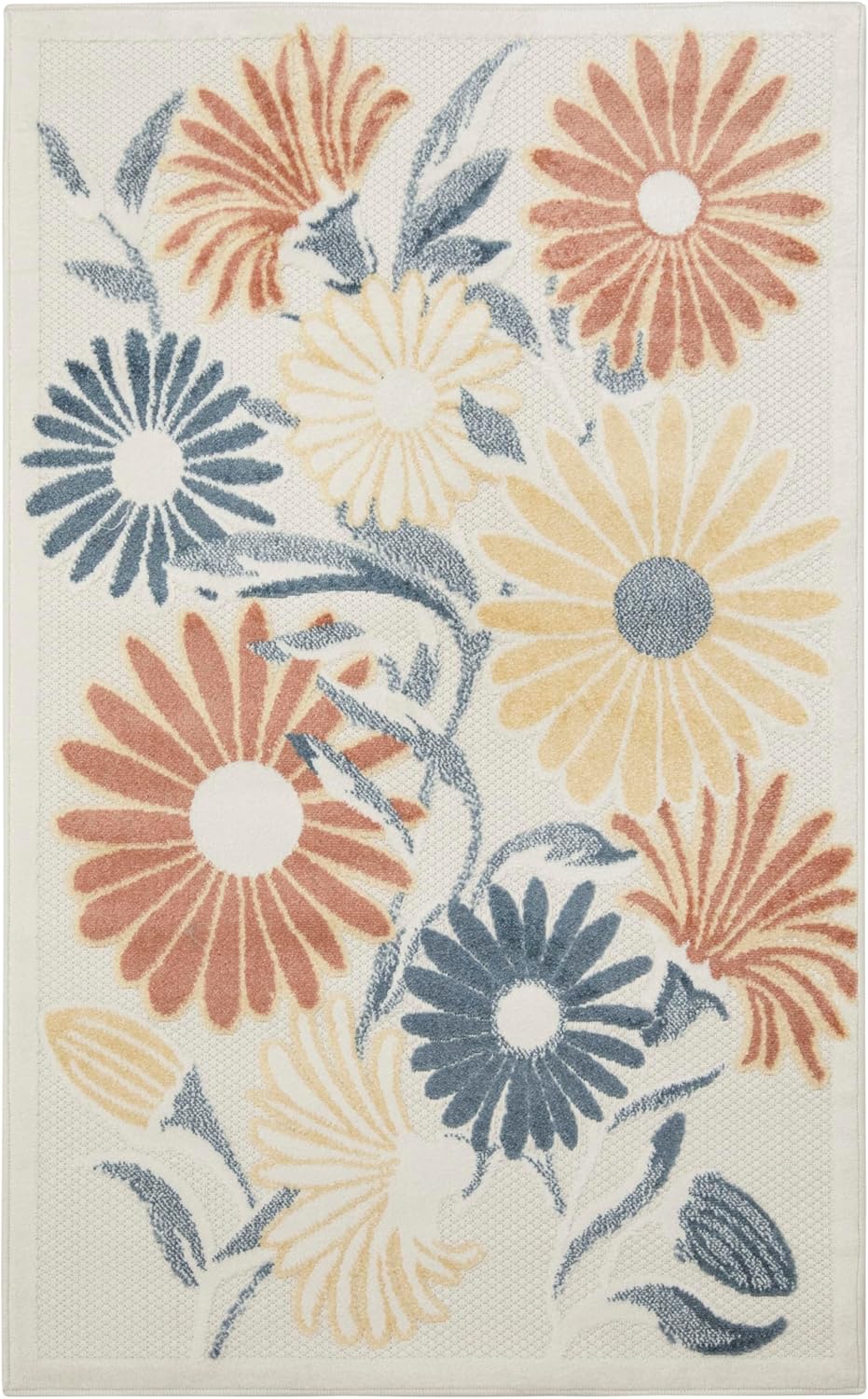 Nourison Aloha Ivory Rose 2'8" x 4' Area Rug - Easy Clean, Non Shedding, Bed Room, Living Room, Dining Room, Kitchen (3' x 4')