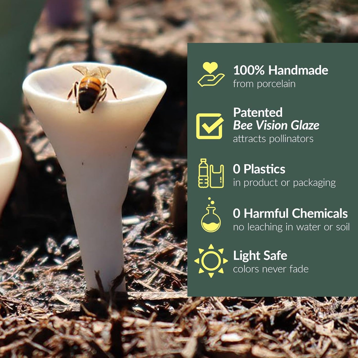 5 Pack, Bee Watering Station, 100% Handmade Porcelain, Bee and Butterfly Feeder for Garden, Outdoor Feeder for Thirsty Pollinators, Plastic Free, Bee Attracting Glaze (5, Bees Knees Yellow)