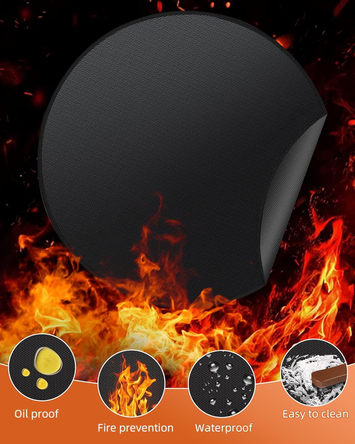 Round BBQ Grill Mat, 60 inches Double-Sided Fireproof Pad Waterproof Deck Protector for Indoor Outdoor Grilling
