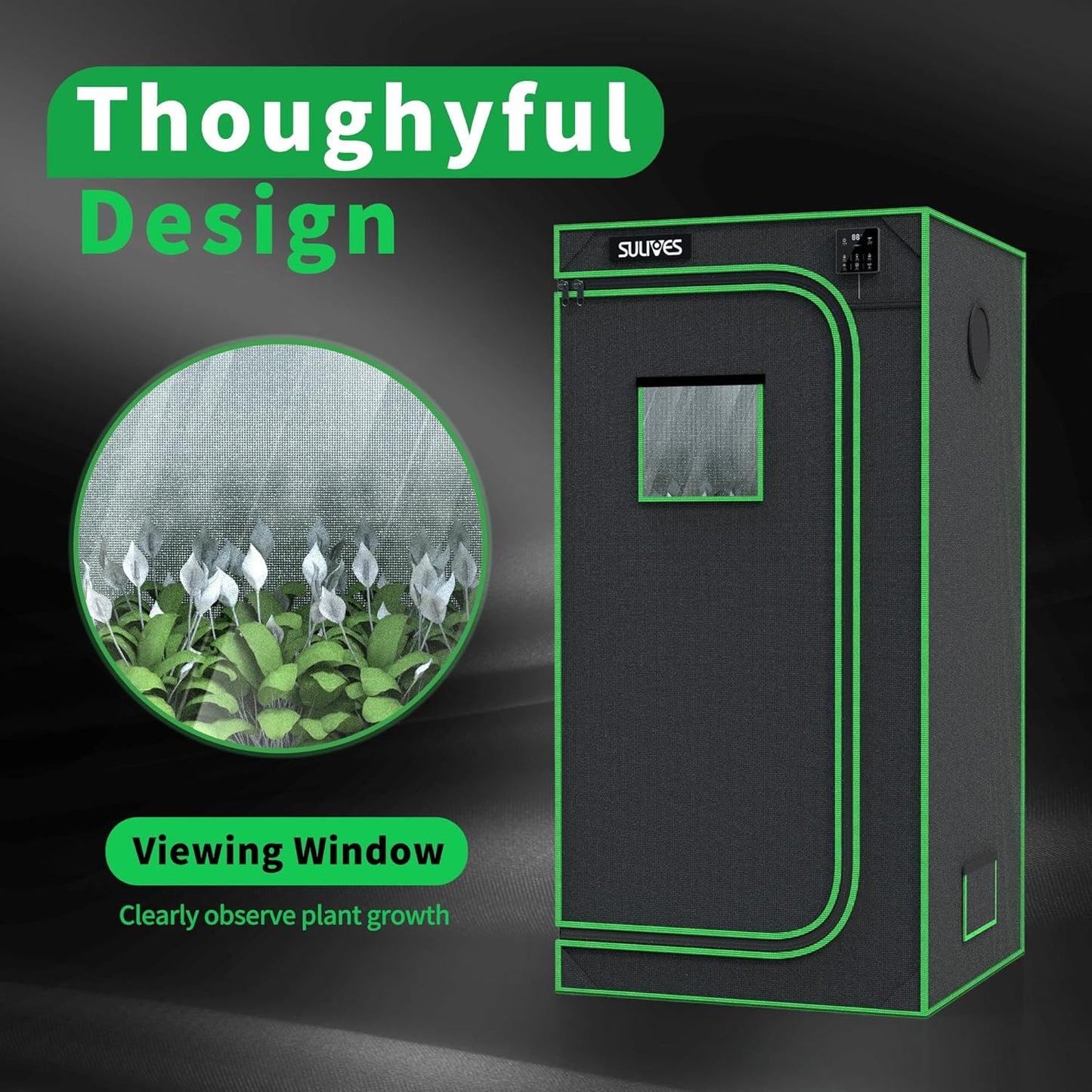 SULIVES Grow Tent, 63"x32"x32" Indoor Hydroponic Water-Resistant System with Removable Floor Tray and Observation Window, Easy Setup,600D Mylar Hydroponic Dark Room for Indoor use.