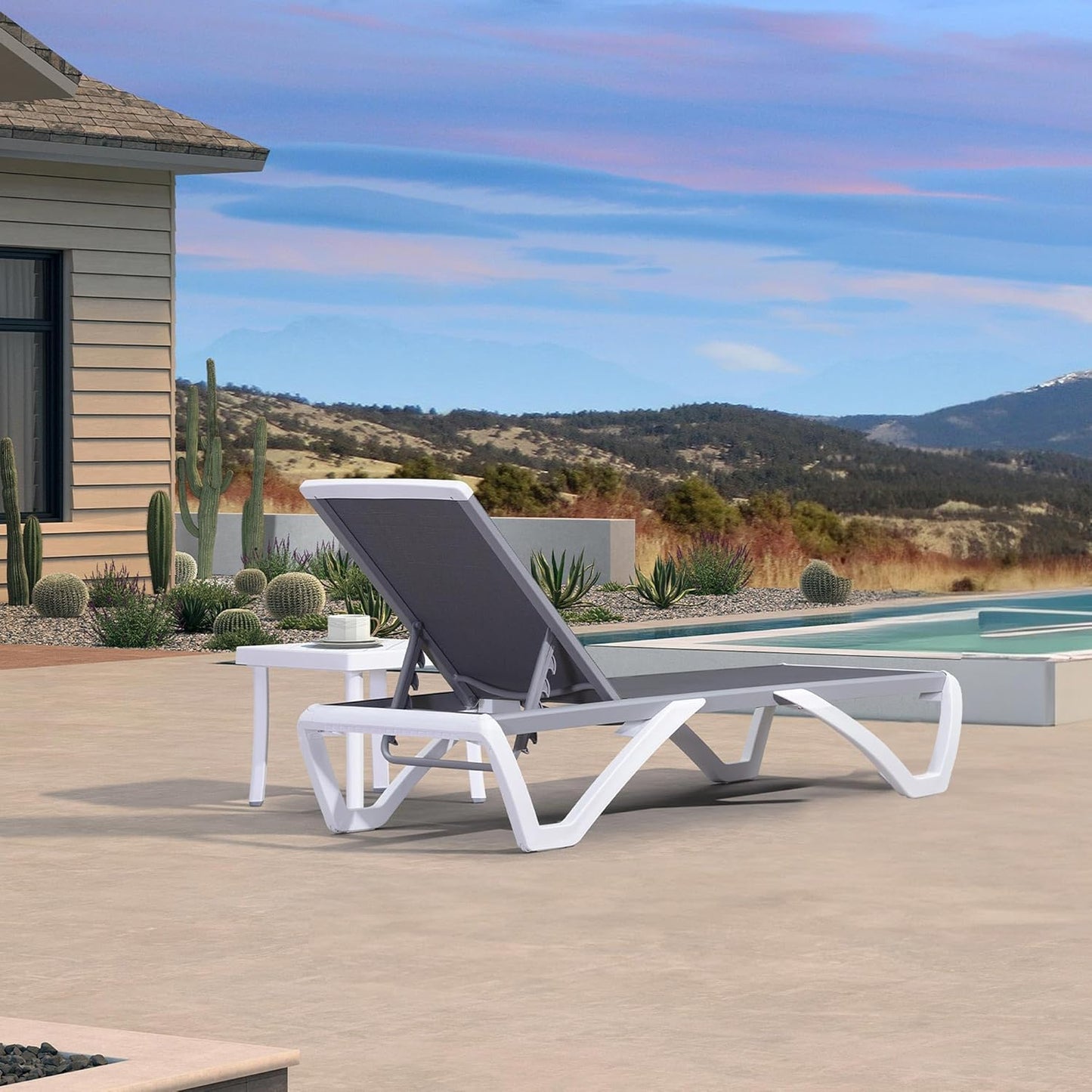 PURPLE LEAF Patio Chaise Lounge Chair Set Outside Aluminum Plastic Stackable Tanning Chairs with Side Table for Pool Sunbathing Beach Deck Outdoor Lounger, Grey
