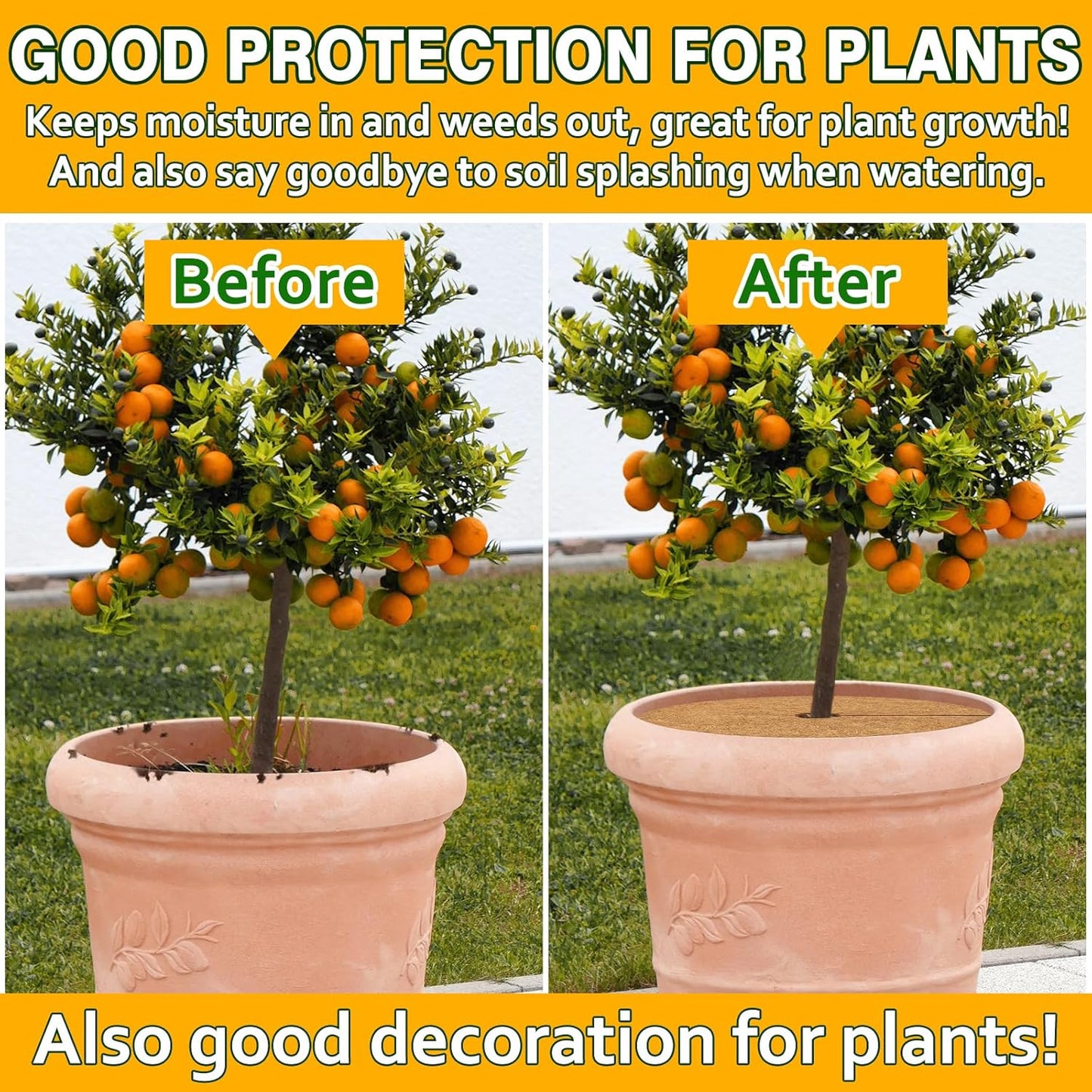 ZeeDix 6 Pack Coconut Fiber Mulch Ring, 24 Inch Coco Coir Tree Ring Mulch Mat, 100% Natural Tree Protector Mat Plant Cover Ring Coconut Coir Discs Tree Mats Mulch Rings for Indoor Outdoor Trees Plants