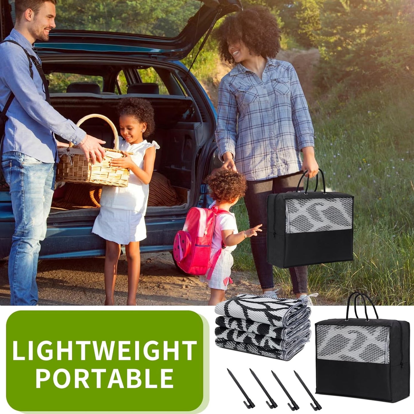 Outdoor Rug 9x12 ft with LED Light, Waterproof Reversible Outdoor Plastic Straw Rug for Patios Clearance, Large Outdoor Area Rug Carpet RV Mat for Camping Backyard Deck Porch Beach