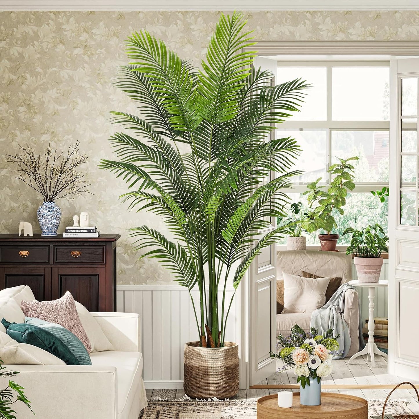VIAGDO Artificial Palm Tree 7ft Tall Fake Palm Tree Decor with 22 Detachable Trunks Faux Tropical Palm Silk Plant Feaux Dypsis Lutescens Plants in Pot for Home Office Living Room Floor Decor Indoor