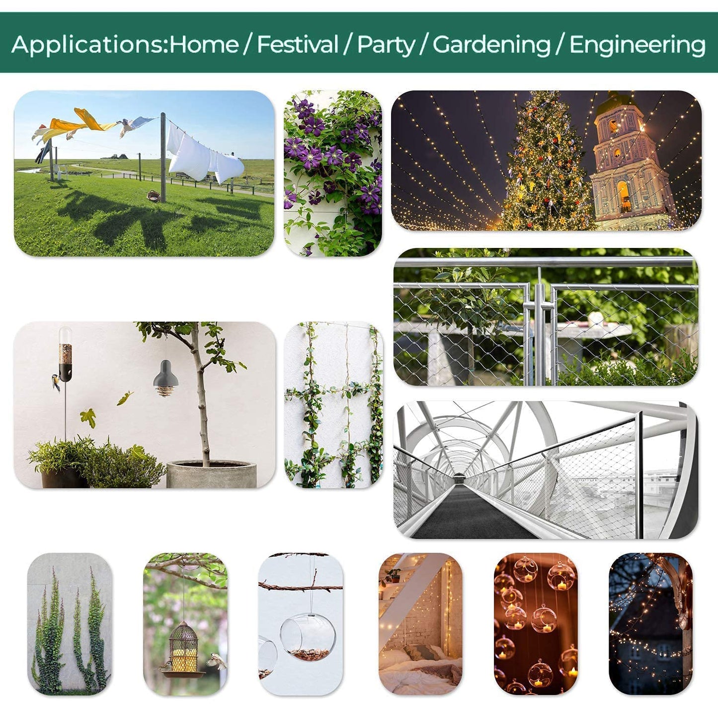 1/16 Wire Rope Kit, Steel Wire Cable, 7x7 Strand Core,165ft Vinyl Coated Stainless Steel Cable Wire for Outdoor Hanging, Climbing, Garden,Craft with Turnbuckle