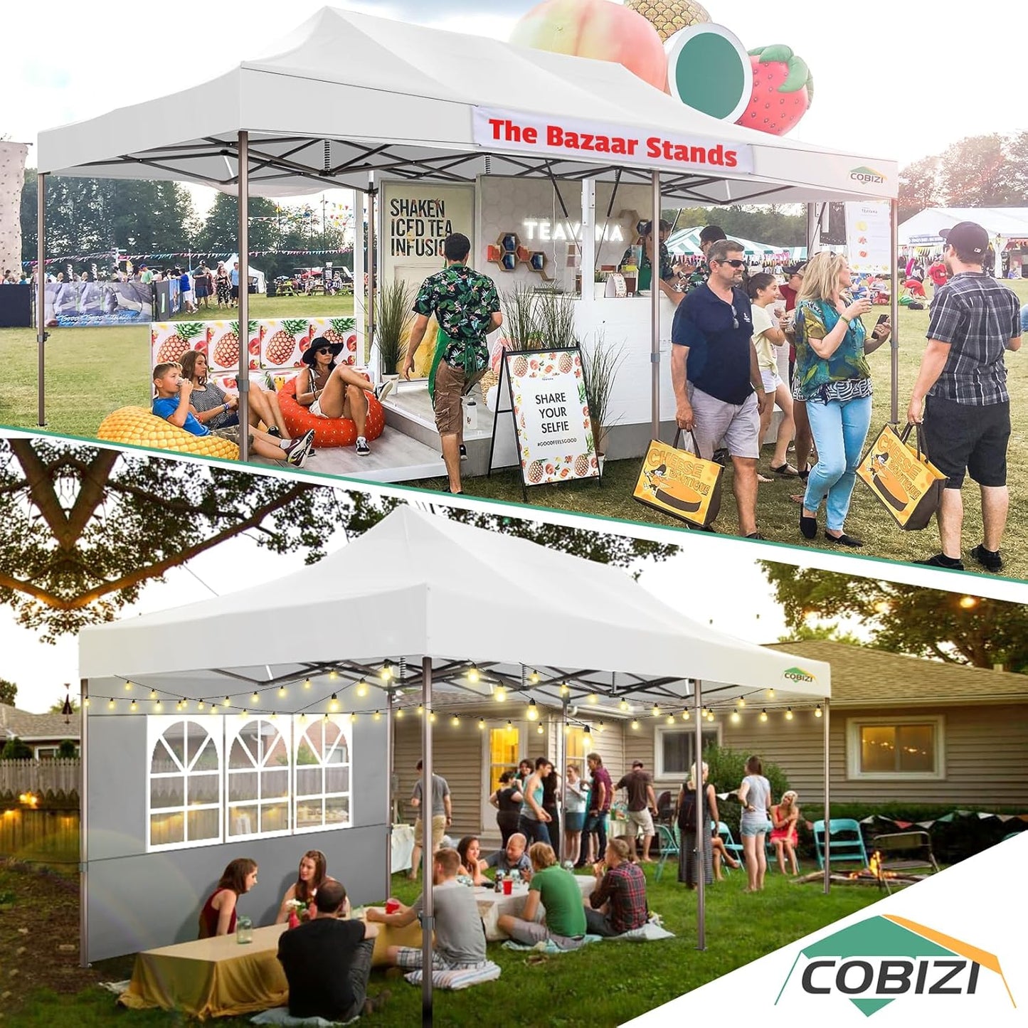 COBIZI 10x20 Pop Up Canopy Tent Heavy Duty with 6 Removable Sidewalls, Commercial Heavy Duty Pop Up Tent for Parties All Weather Waterproof and UV 50+ Wedding Tent with Roller Bag(Legs Upgraded)