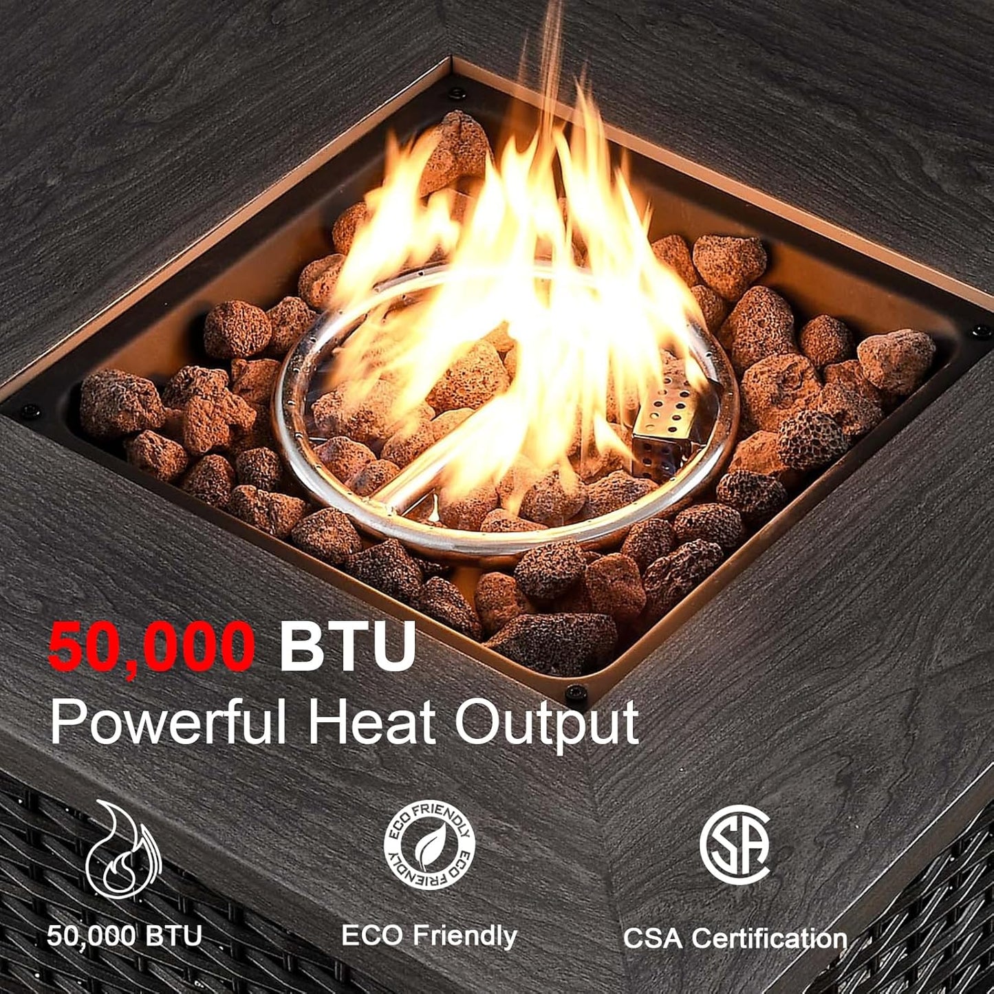 HUMMUH 7 Piece Patio Furniture with Fire Pit 30in 55,000 BTU,PE Wicker Outdoor Conversation Sets - Couch,Patio Chairs and Ottomans,Side Table for Porch,Garden,Backyard