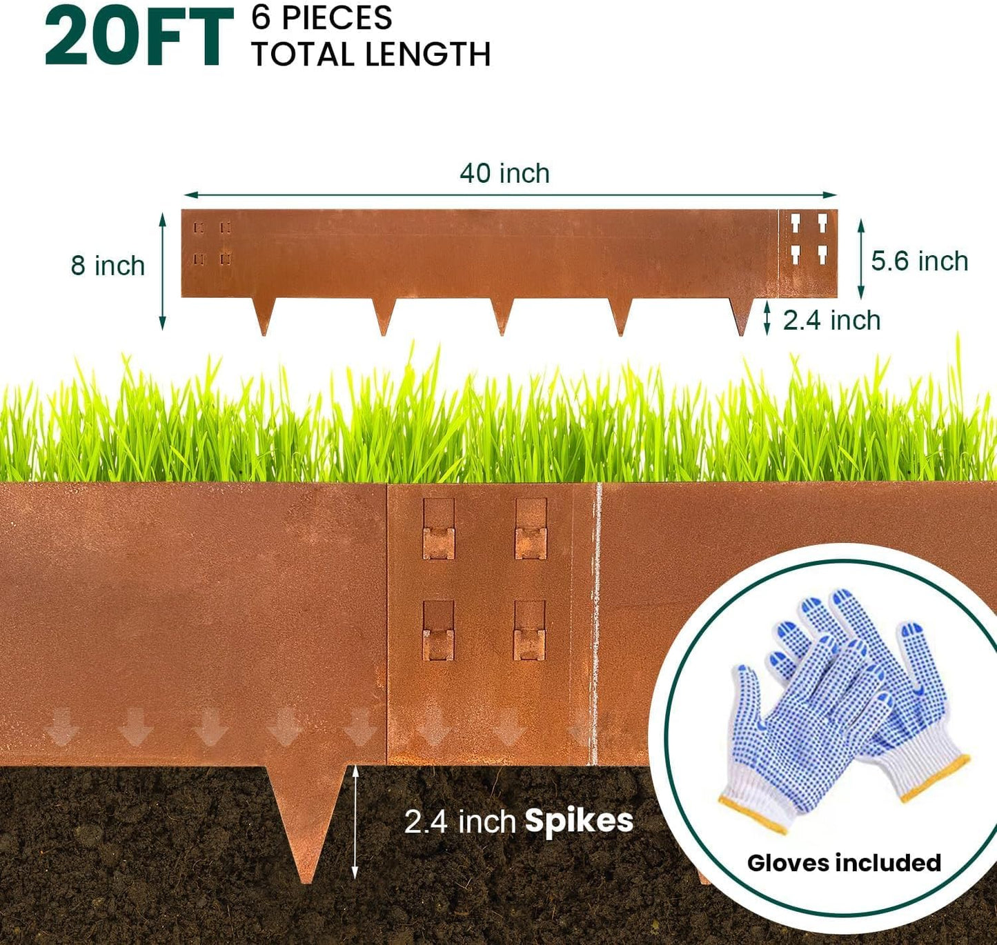 Corten Steel Edging Steel Landscape Edging Metal Garden Edging 8 Inch Metal Landscape Edging Landscaping Rusted 40 Inch Strips Patina 6 pcs Edge for Yard Lawn Outdoor by GZGNEEVL