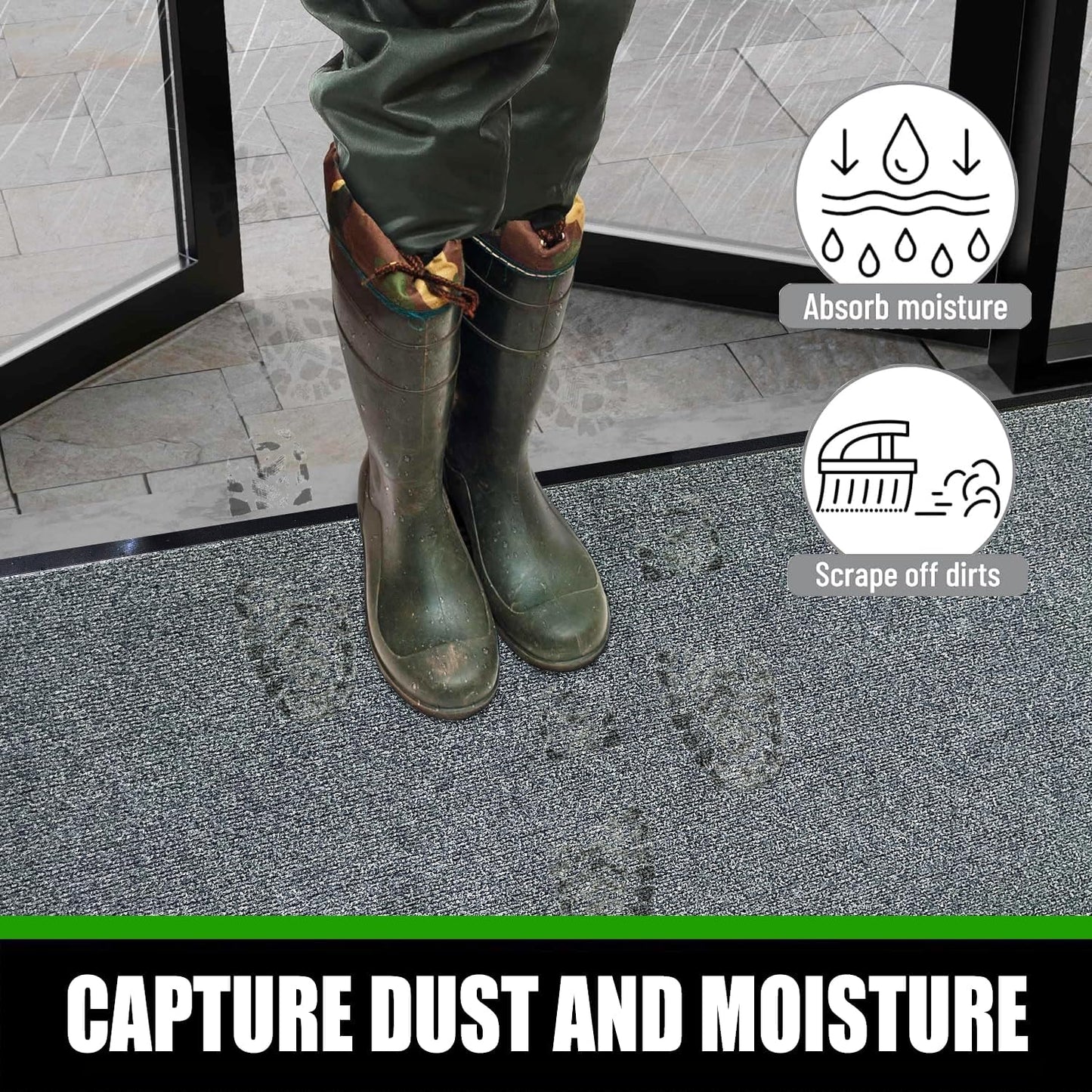 Commercial Grade Entrance Mat 3x5Ft Brush Step Entrance Rug with Striped Pattern&Rubber Border Indoor Outdoor Low Profile Rubber Entry Carpet Mat for Hallway,Home,High Traffic Area