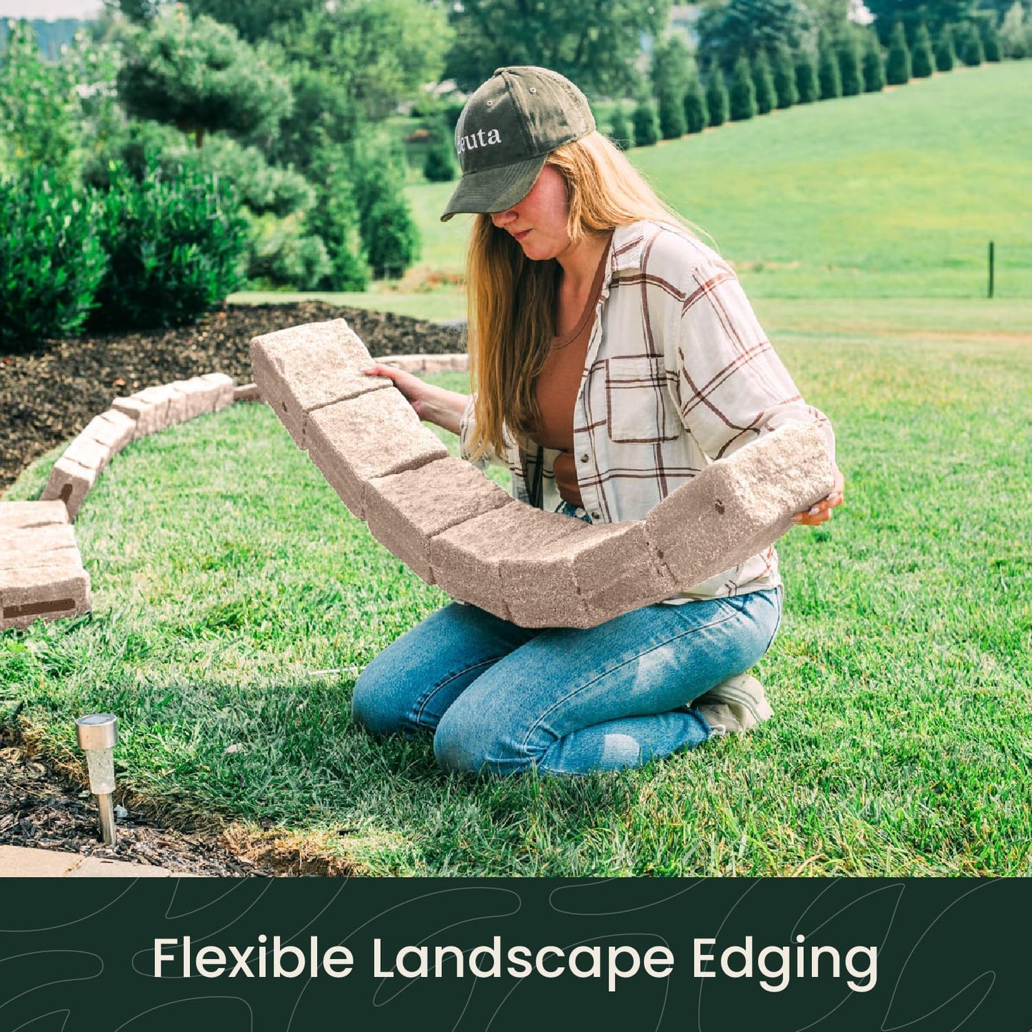 Beuta Landscape Edging | Garden Edging Border | Faux Stone Blocks for Lawn Edging, Flower Beds & Yard Edging – 4 Pack | Each Section Has 6 Blocks 48" L x 4" W x 6.5" H | 8 Spikes | Cobblestone