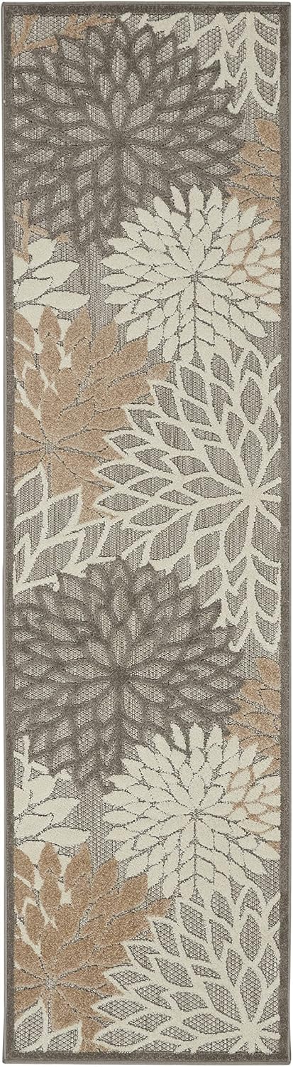 Nourison Aloha Indoor/Outdoor Area Rug 2' x 6', Natural, Runner Tropical Botanical Easy-Cleaning Non Shedding Bed Room Living Room Dining Room Deck Backyard Patio