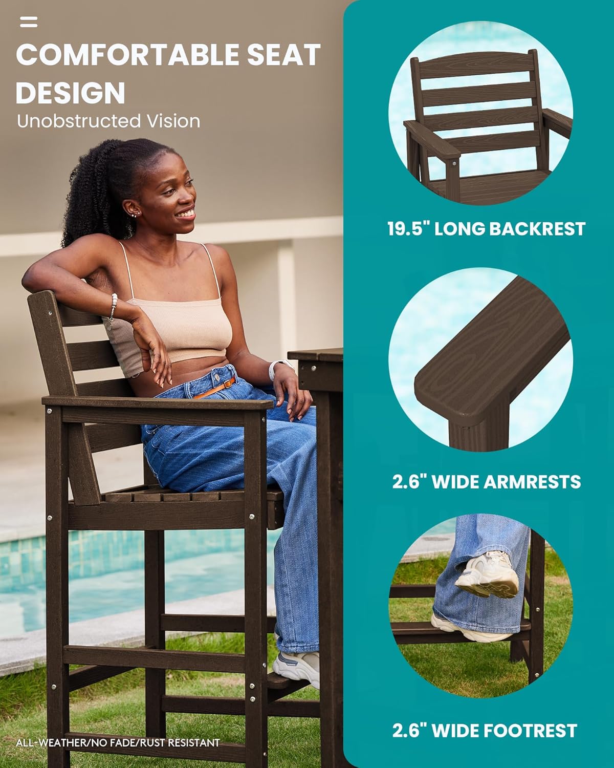 SERWALL Outdoor Bar Table and Chairs Set, Adirondack Bar Chairs Set of 2 and Bar Height Table, All Weather HDPE Outdoor Patio Bar Set, Outdoor Furniture for Outside, Poolside, Backyard, Garden, Coffee