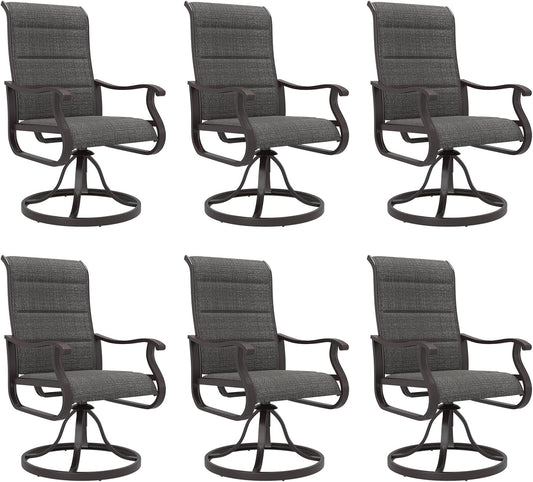 Amopatio Padded Patio Swivel Chairs Set of 6, Outdoor Dining Chairs with Ultra Soft Textilene High Back Seat & Metal Rocker Frame, for Backyard Deck Lawn Garden, Dark Grey
