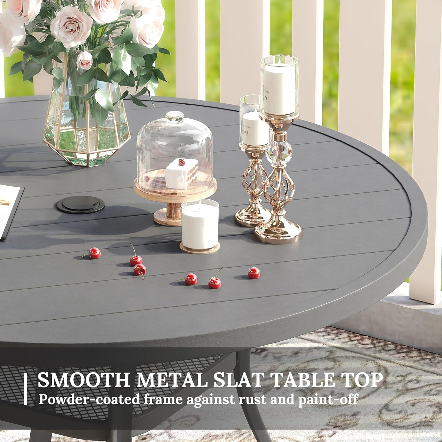 VICLLAX 5 Pieces Patio Dining Set for 4, Outdoor Furniture Set Includes 40.7" Round Patio Table and 4 Patio Stackable Chairs, Grey Tabletop and Grey Fabric