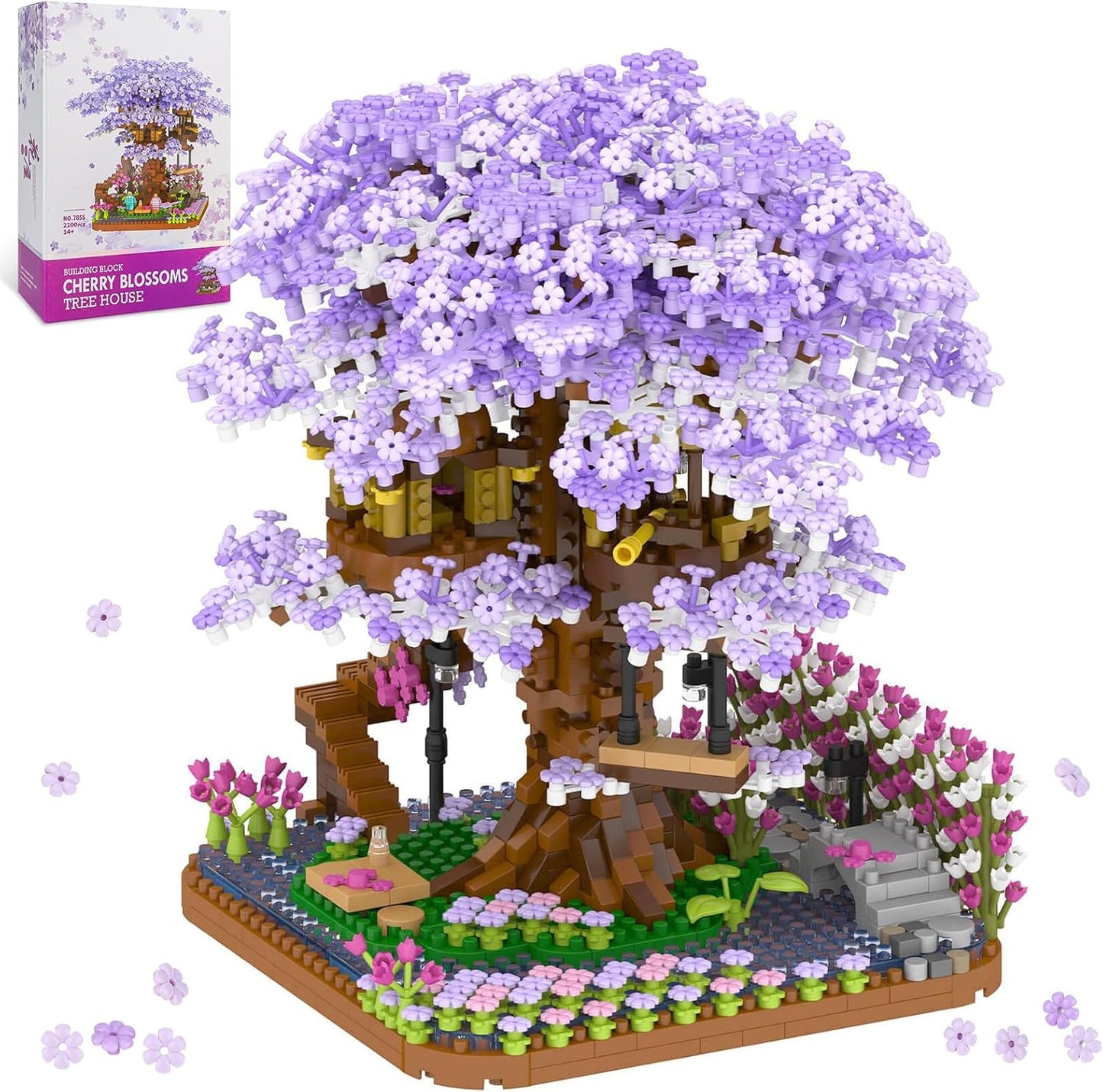 Cherry Blossom Bonsai Tree Mini Micro Building Set, Japanese Sakura Tree House Model Sets for Adults, Flowers House Mini Bricks Building Kit, Creative Gift Toys for Kids 12-14 (2200PCS)