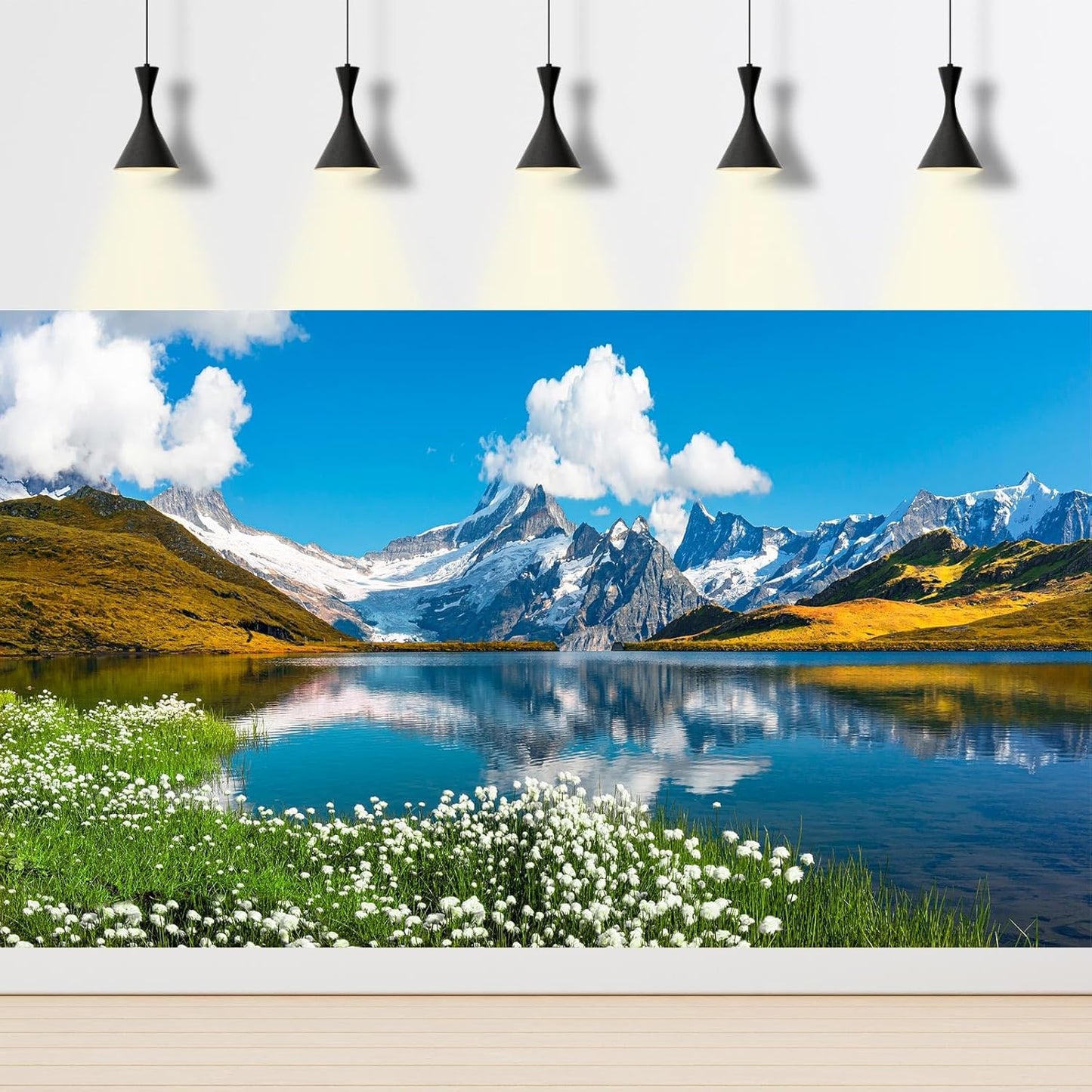 Mountains Lake Aquarium Background Bernese range View Fish Tank Background Switzerland Alps Grindelwald Valley Lake Terrarium Background Fantastic Natural Landscape Aquarium Fish Tank Decors 72x24in