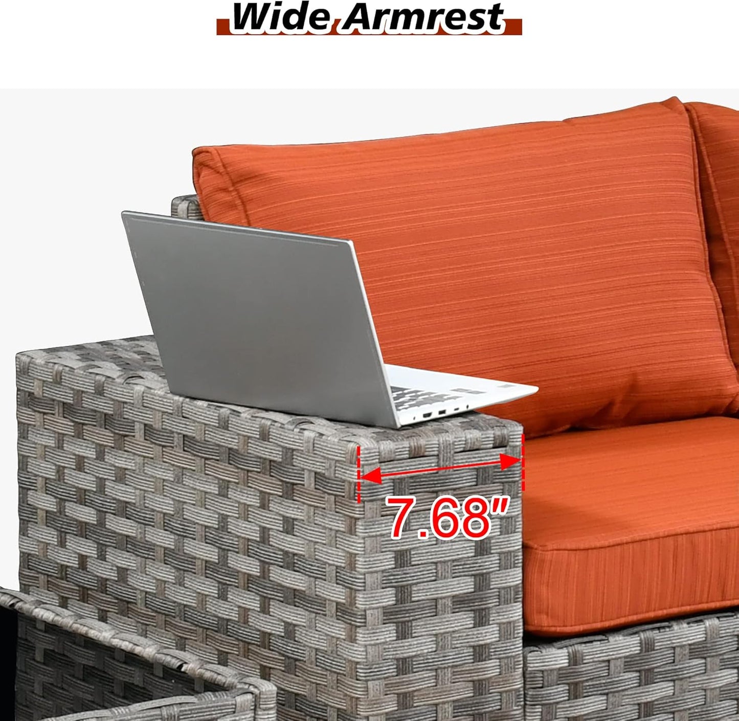 HOOOWOOO Modular Patio Outdoor Sectional Furniture Set,6 Piece Wicker Conversation Sofa Set,Out Door Couch Set with Wide Arm for Outside All Weather(Orange Red)