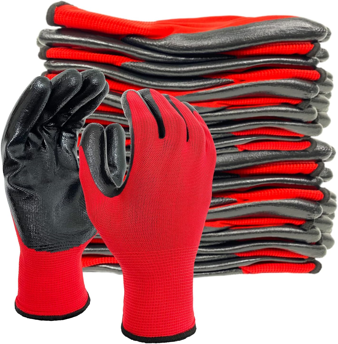 Evridwear Work Gloves with Grip Rubber Coated for Men Women Warehouse Mechanic,12 Pairs Bulk