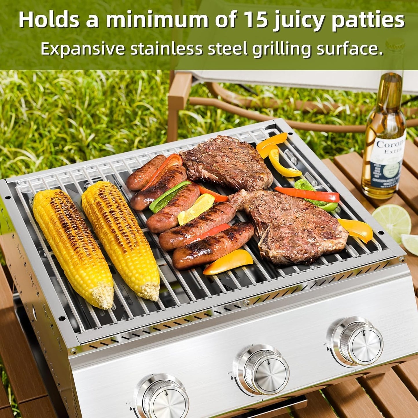 3-Burner Stainless Steel 2-in-1 Tabletop Grill and Griddle Combo, 24,000 BTU Portable Flat Top Propane Gas Grill for Commercial BBQ, Outdoor Cooking, Camping, Tailgates & Backyard