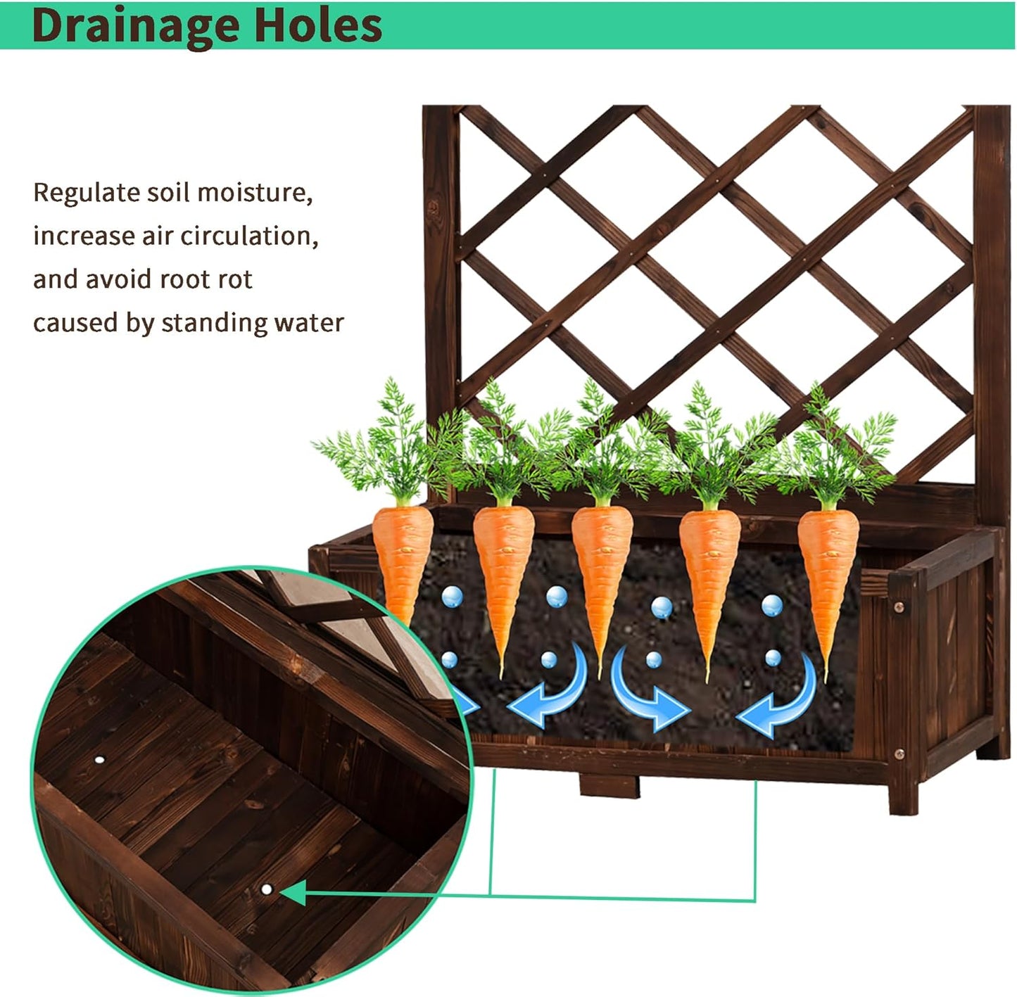 Anraja Raised Garden Bed Planter with Trellis Outdoor Wood Box 67in Set of 2 Flower Standing Planter Box Privacy Lattice Panels with Legs for Patio Porch w/Drainage Holes 29.5" L x 17.0" W x 67.0" H