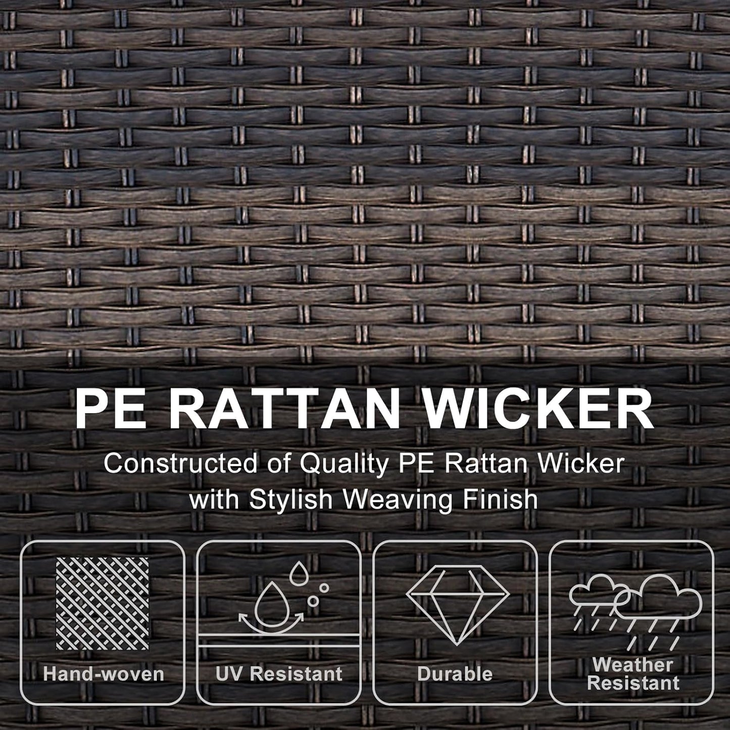 HUMMUH 5 Pieces Patio Furniture Set Wicker Outdoor Bistro Chairs with Ottomans Glass Top Side Table,Outdoor Conversation Set for Porch Deck Backyard Poolside
