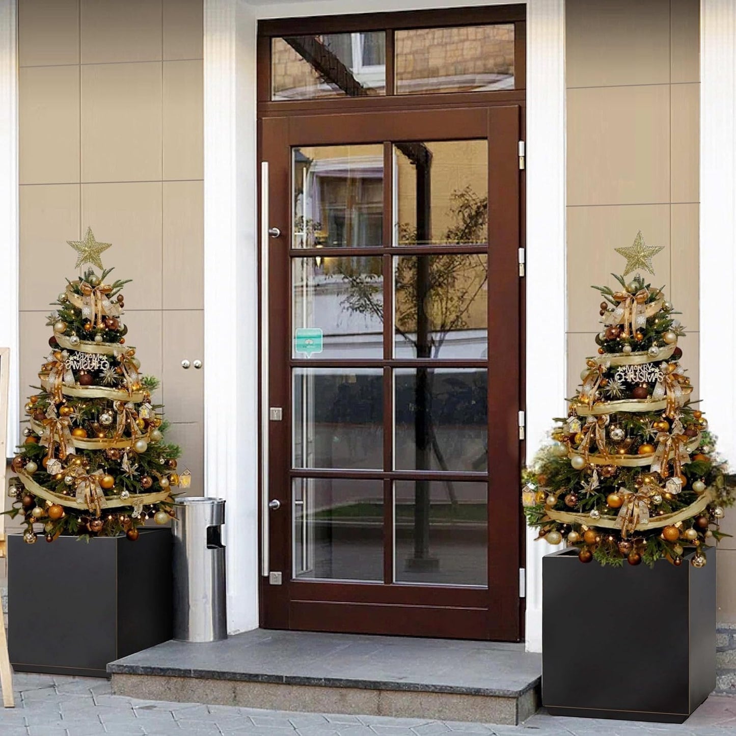 Metallic Heavy Cube Planter Box, No Assembly Required, Seamless Large Black Outdoor Planter 17”Lx17”Wx20”H 24Pounds Black with Hand Brushed Gold Rim