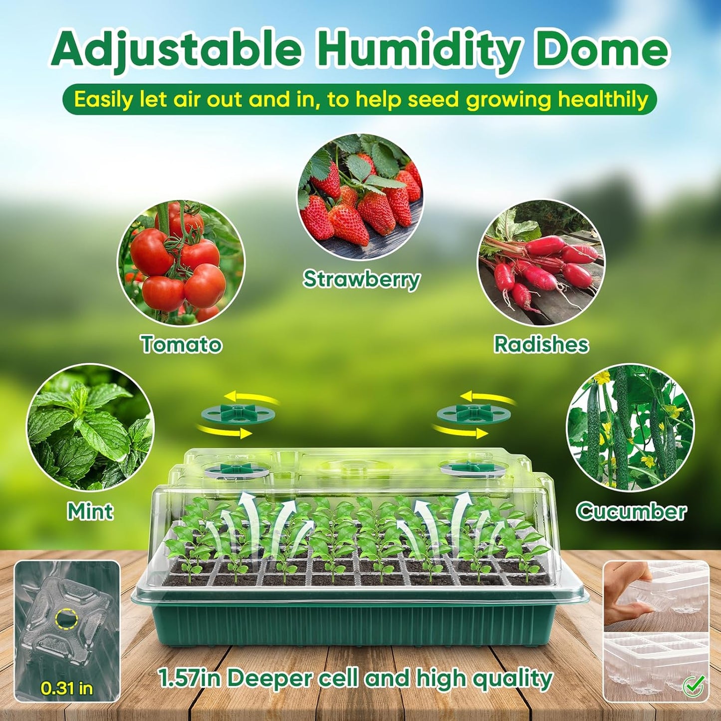 BlumWay 4-in-1 Seed Starter Tray with Grow Light &Heat Mat & Soil Meter Set,40-Cells Seedling Tray with Humidity Dome for Indoor Plant