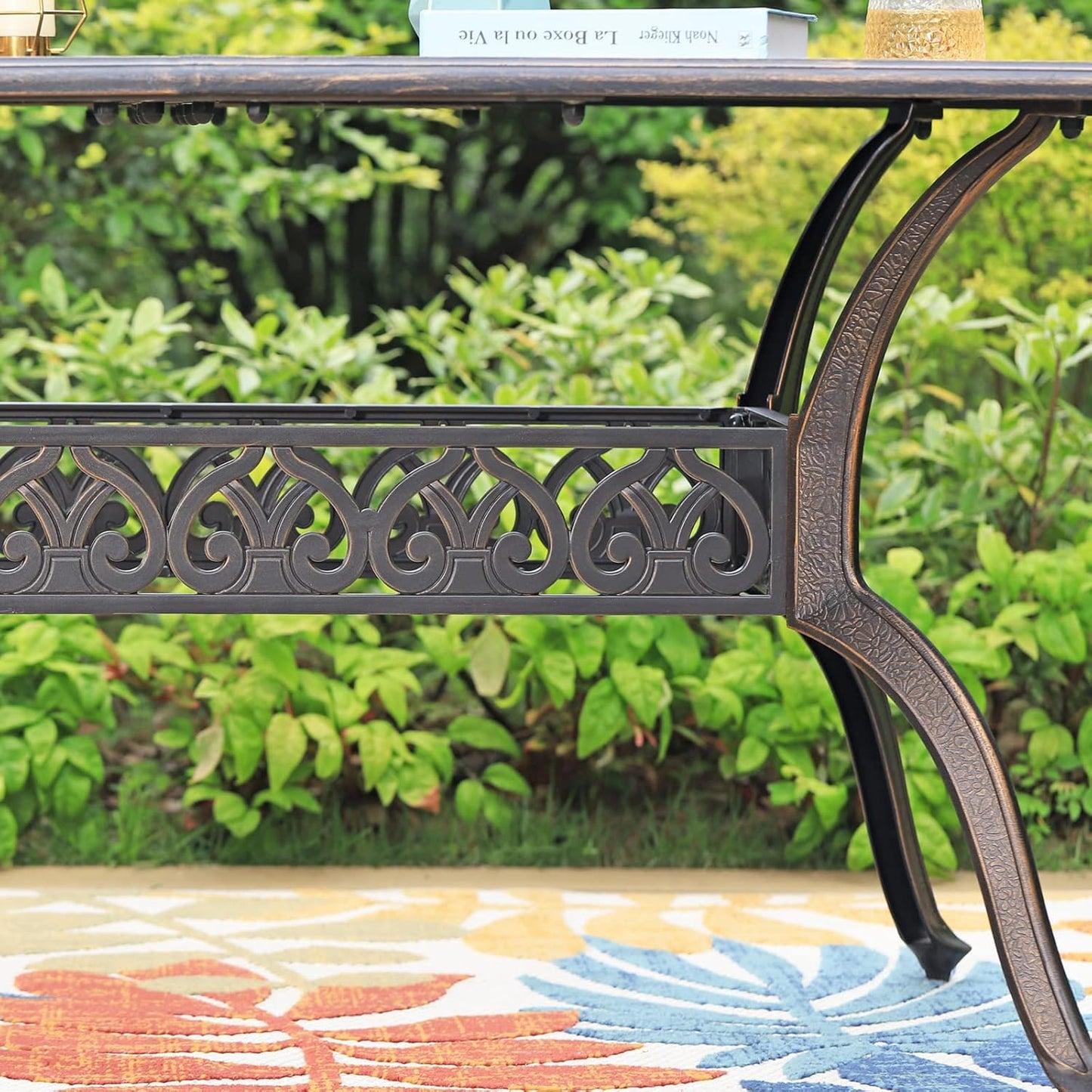 Sophia & William 6-Person Cast Aluminium Outdoor Dining Table Rectangular, Patio Bistro Table with 1.97" Umbrella Hole, Bronze