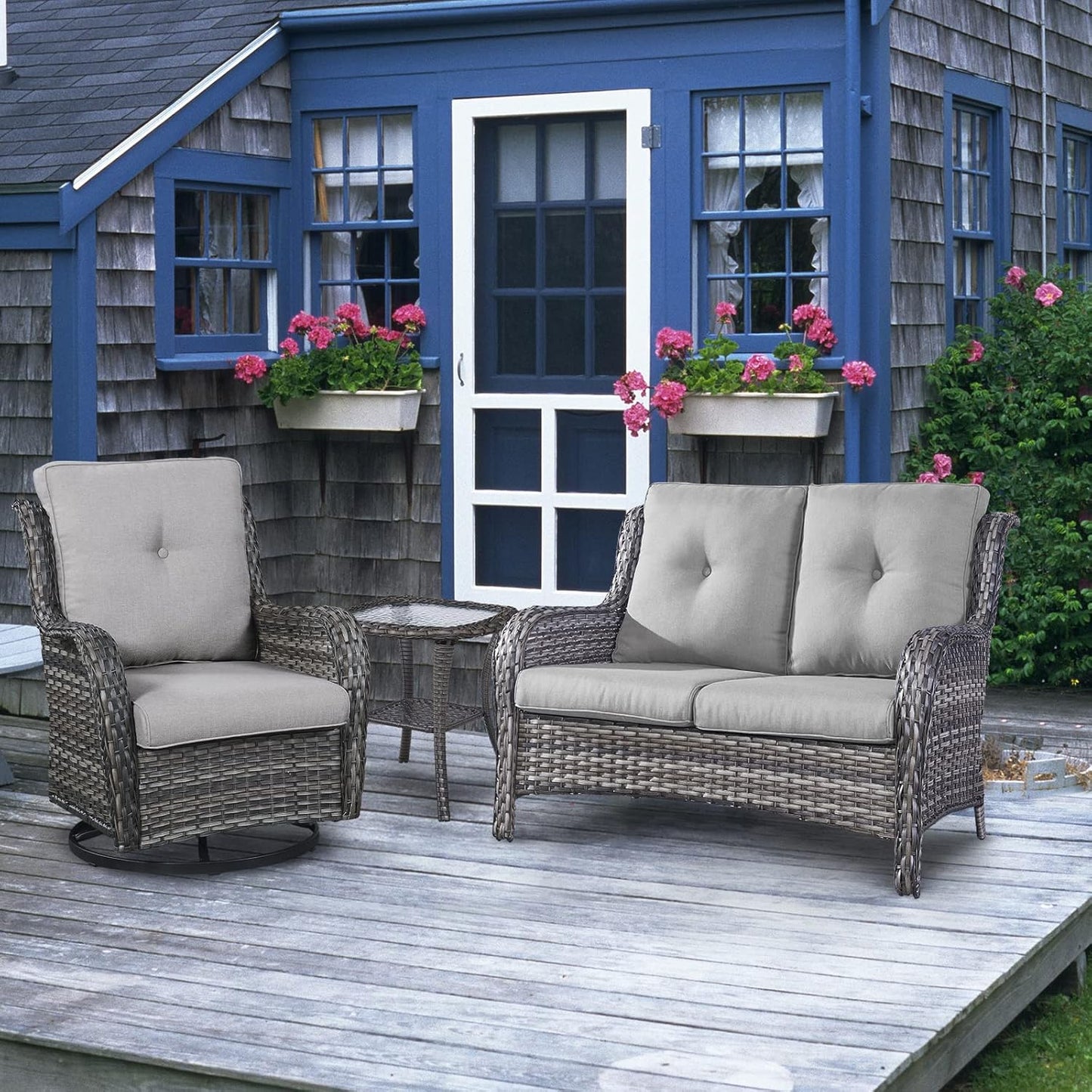 Outdoor Loveseat Small Patio Furniture 2 Seater Sofa Brown Wicker Couch Rattan Settee for Single-Family House