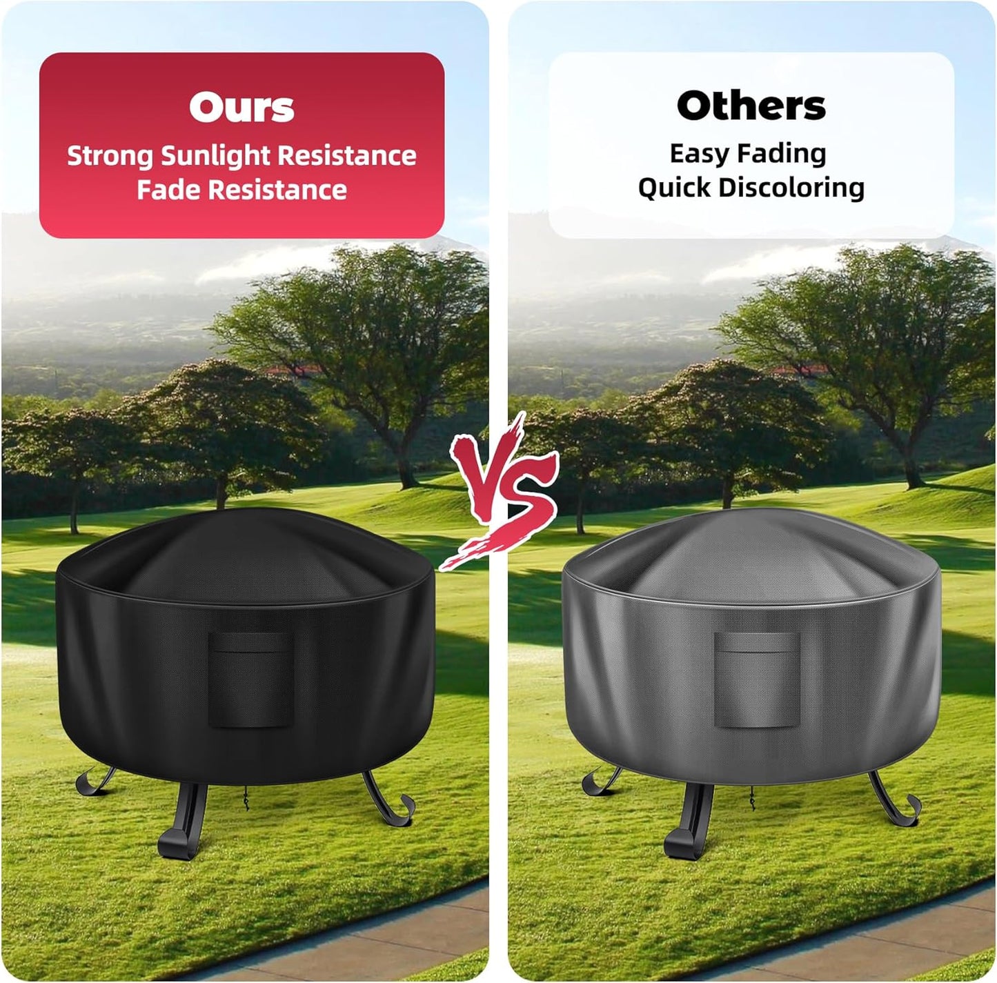 WLEAFJ Fire Pit Cover - 44 Inch, Heavy Duty Oxford Fabric, Full Coverage, Waterproof