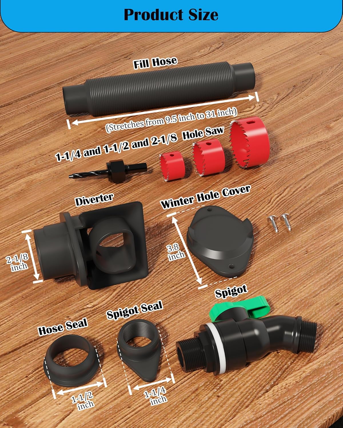 Rain Barrel Diverter Kit, Rain Barrel Downspout Spigot Diverter Kit for Rectangular Downspouts, Include Spigot and Diverter kit, Easily Turn Containers into Rain Barrels (with Hole Saw Set)