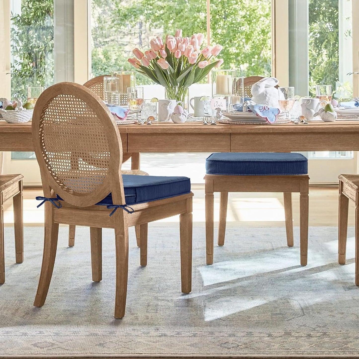 Outdoor Round Corner Seat Cushion, 17"x16"x2", Set of 4, Non Slip Seat Cushion Pads with Removable Cover for Patio Furniture, Garden Yard Lawn, Navy